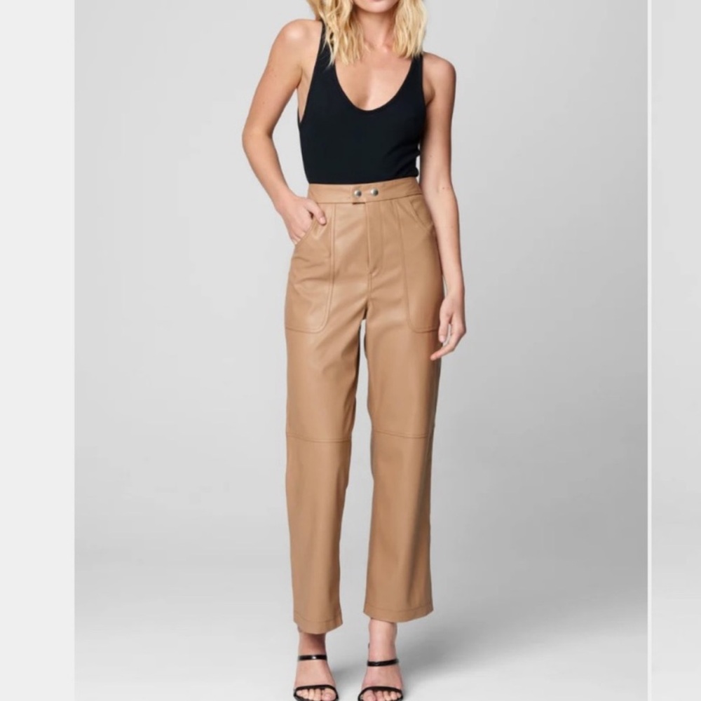 Camel Vegan Leather Pants - Picture 1 of 8